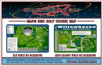 Chain Reaction Disc Golf's Map18 Course Map & Rules Sign for 9-hole disc golf courses. Cover included.