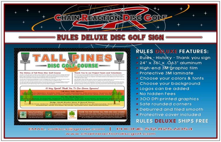 Chain Reaction Disc Golf's Rules Deluxe Sign for disc golf courses. Cover Included.