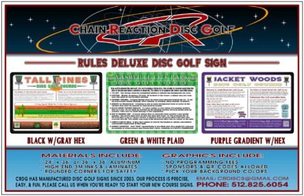 Chain Reaction Disc Golf's Rules Deluxe Sign for disc golf courses. Cover Included.