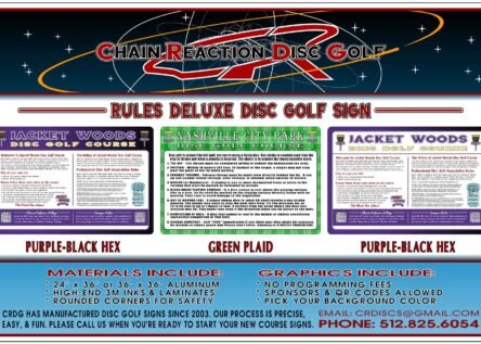 Chain Reaction Disc Golf's Rules Deluxe Sign for disc golf courses. Cover Included.