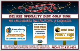 Chain Reaction Disc Golf Deluxe Specialty Sign for parks and disc golf courses.