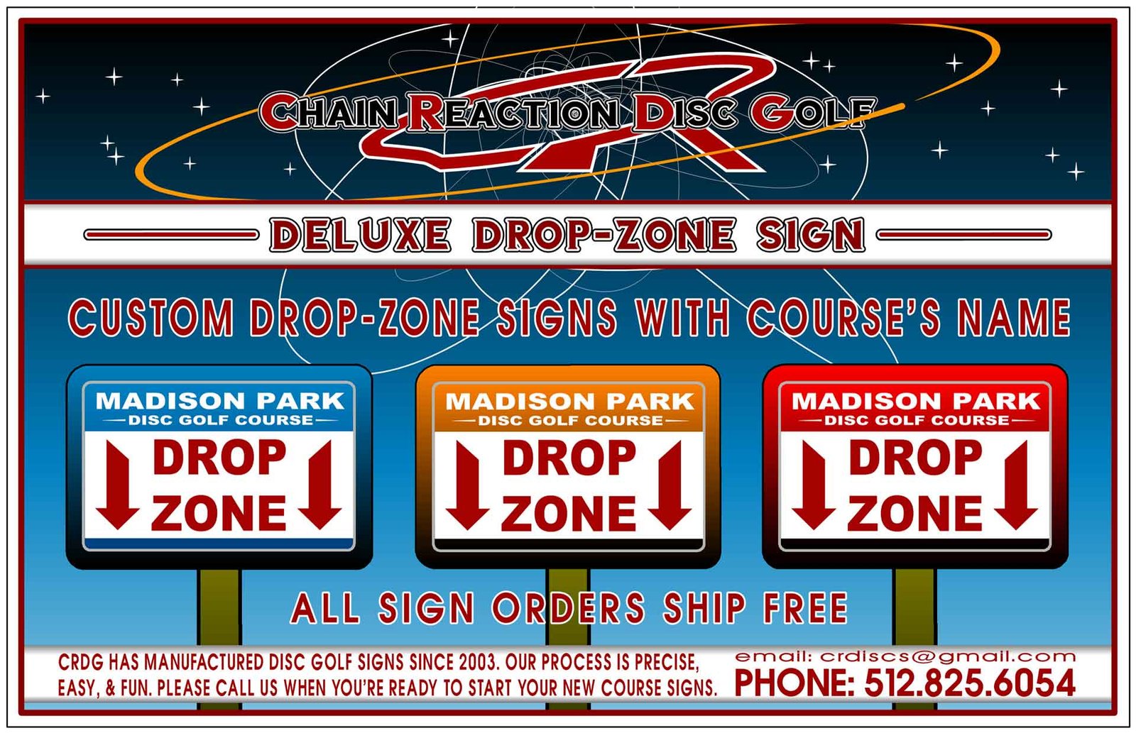 Chain Reaction Disc Golf Custom Printed Drop Zone Sign for disc golf courses.