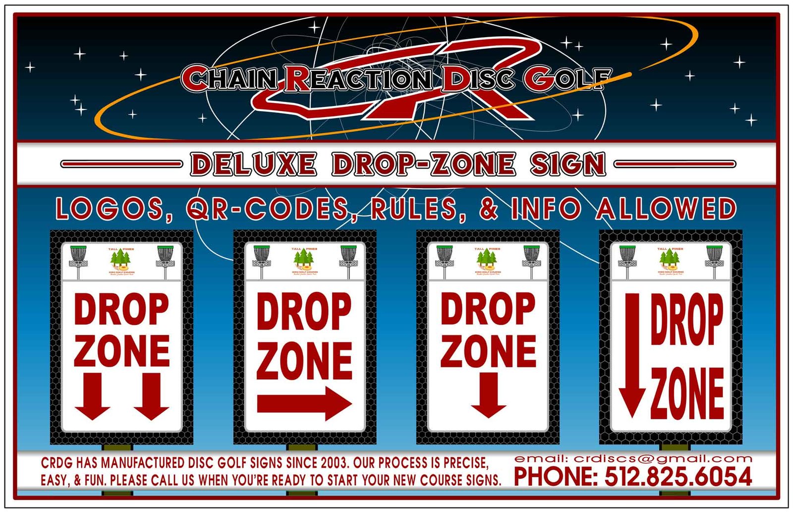 Chain Reaction Disc Golf Custom Printed Drop Zone Sign for disc golf courses.
