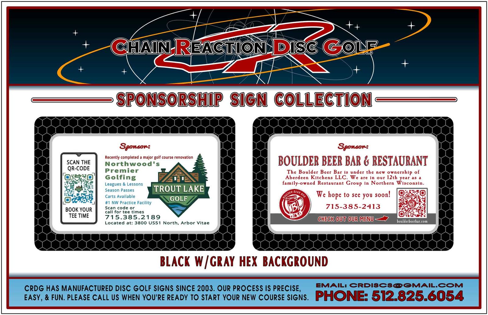 Chain Reaction Disc Golf's Disc Golf Sponsor Sign Banner for Disc Golf Courses.