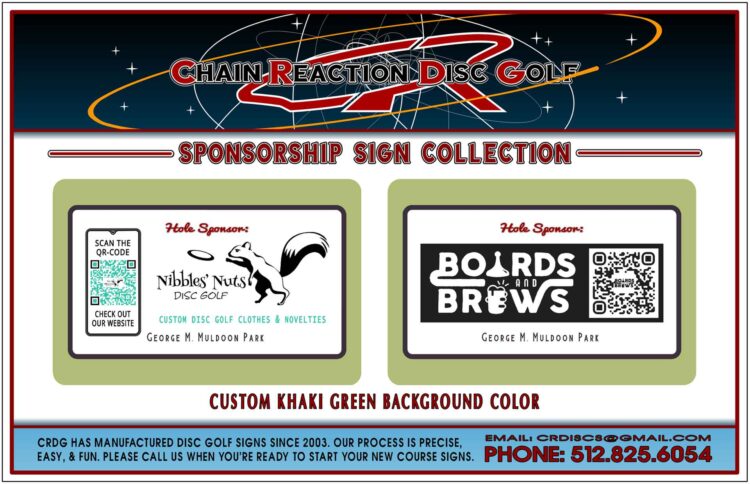 Chain Reaction Disc Golf's Disc Golf Sponsor Sign Banner for Disc Golf Courses.