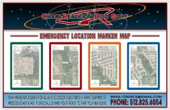 Chain Reaction Disc Golf's Emergency Location Marker Sign for city parks and trails.