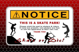 Chain Reaction Disc Golf's Skate Park Rules Sign for skate park courses.